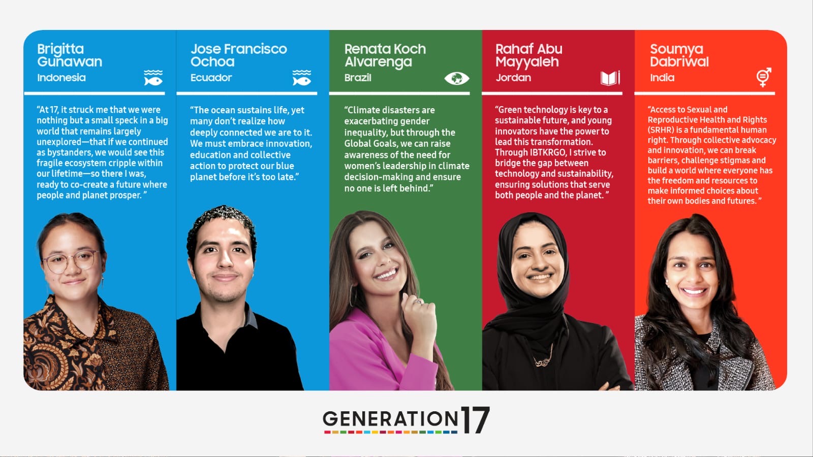 You are currently viewing Samsung and the United Nations Development Programme Welcome Five New Young Leaders to Generation17 From ocean conservation and sustainability to health equity and education, young changemakers are driving innovative solutions to advance the Global Goals